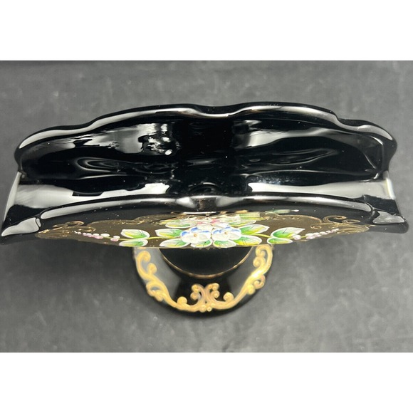 Czech Bohemian Egermann 24K Gold Enamel Black Art Glass Napkin Holder - Picture 6 of 9